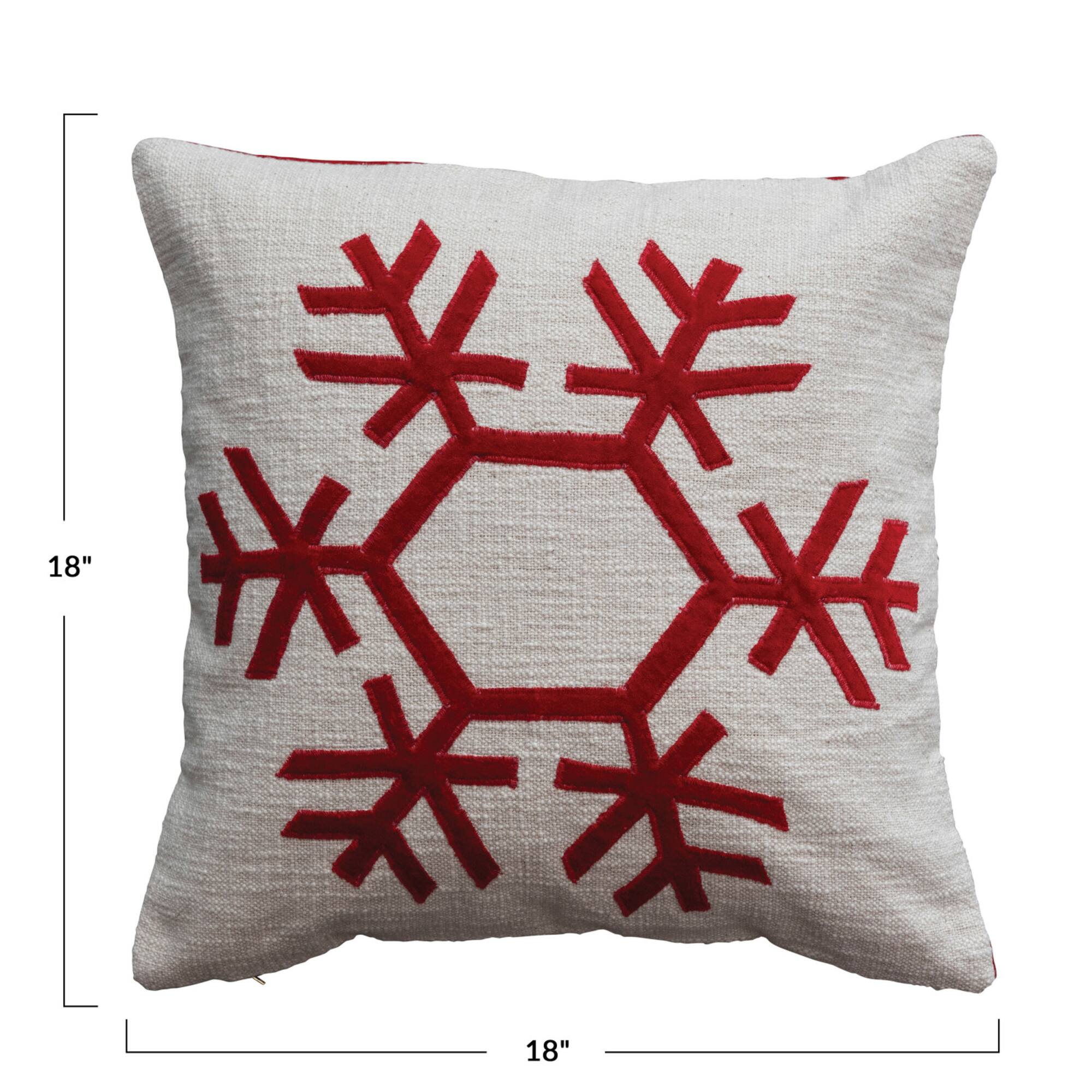 Hello Honey® Cream & Red Embroidered Snowflake Pillow